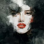 Painting woman red lips schilderij